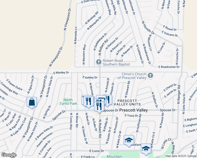 map of restaurants, bars, coffee shops, grocery stores, and more near 8195 East Ashley Drive in Prescott Valley