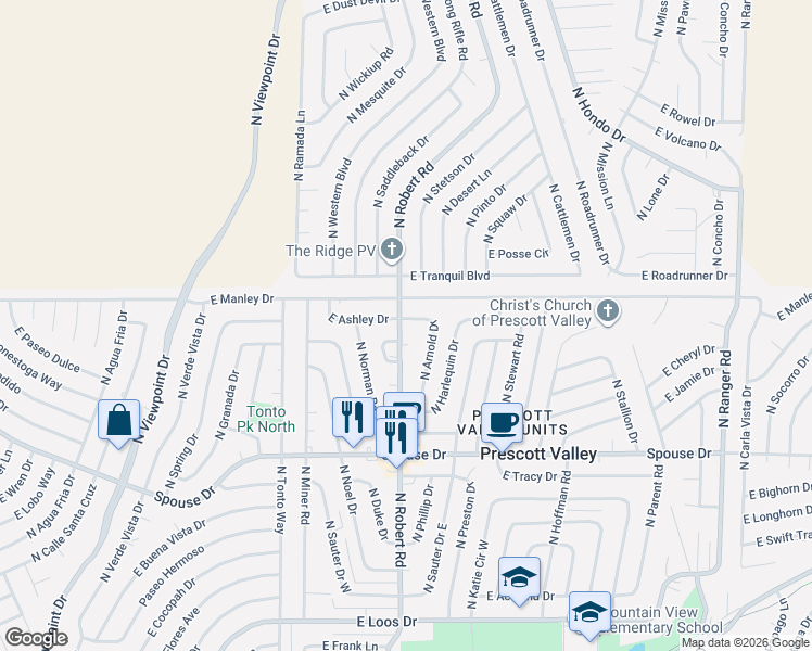 map of restaurants, bars, coffee shops, grocery stores, and more near in Prescott Valley
