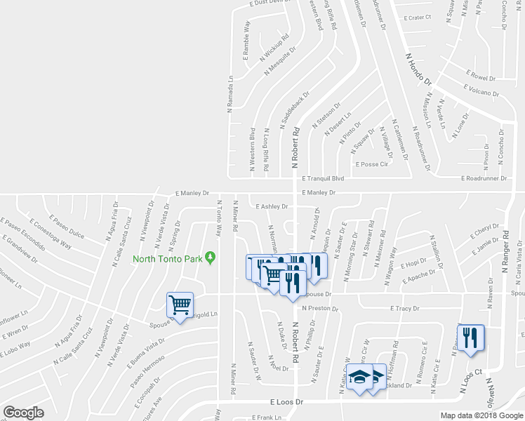 map of restaurants, bars, coffee shops, grocery stores, and more near 4920 North Norman Road in Prescott Valley