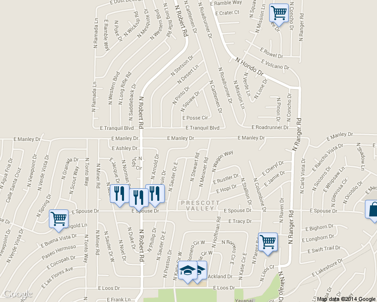 map of restaurants, bars, coffee shops, grocery stores, and more near 4949 North Harlequin Drive in Prescott Valley