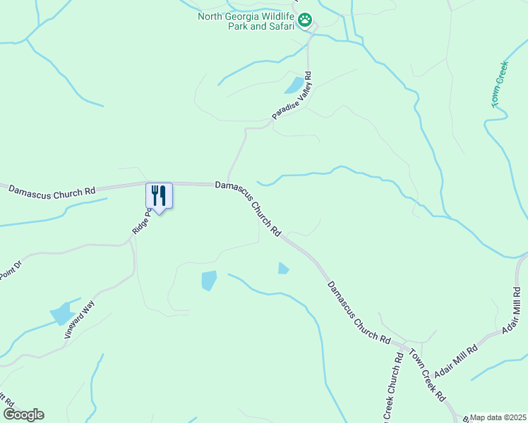 map of restaurants, bars, coffee shops, grocery stores, and more near 3445 Damascus Church Road in Dahlonega