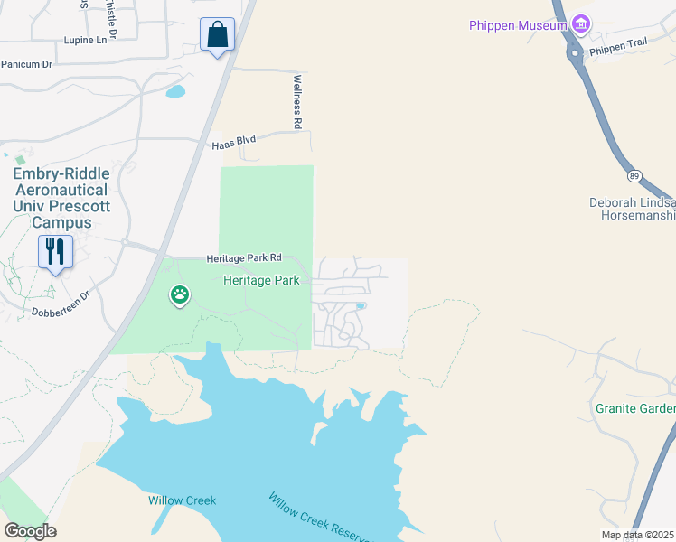 map of restaurants, bars, coffee shops, grocery stores, and more near 1533 Private Road in Prescott
