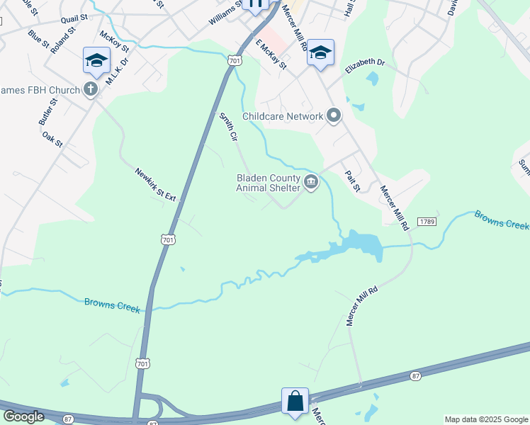 map of restaurants, bars, coffee shops, grocery stores, and more near 360 Smith Circle in Elizabethtown