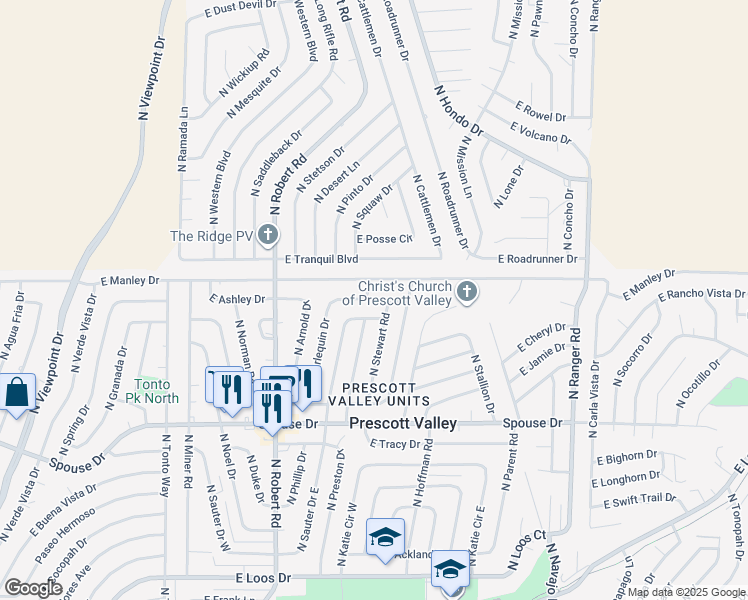 map of restaurants, bars, coffee shops, grocery stores, and more near 4949 North Harlequin Drive in Prescott Valley