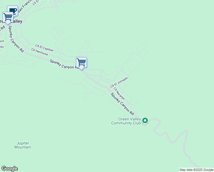 map of restaurants, bars, coffee shops, grocery stores, and more near 15444 Spunky Canyon Road in Green Valley