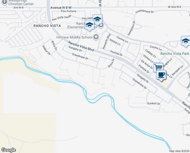 map of restaurants, bars, coffee shops, grocery stores, and more near 40238 Peonza Lane in Palmdale