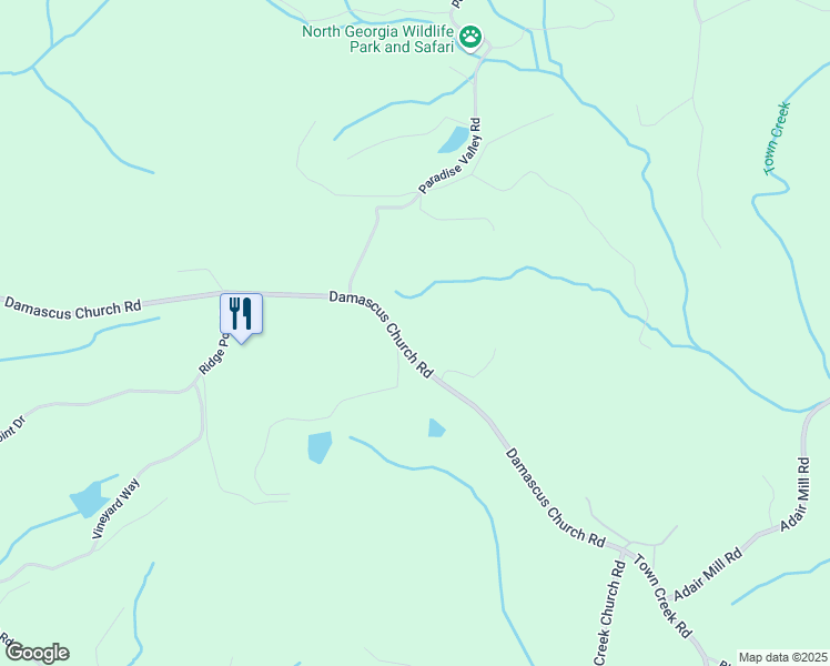 map of restaurants, bars, coffee shops, grocery stores, and more near 3445 Damascus Church Road in Dahlonega