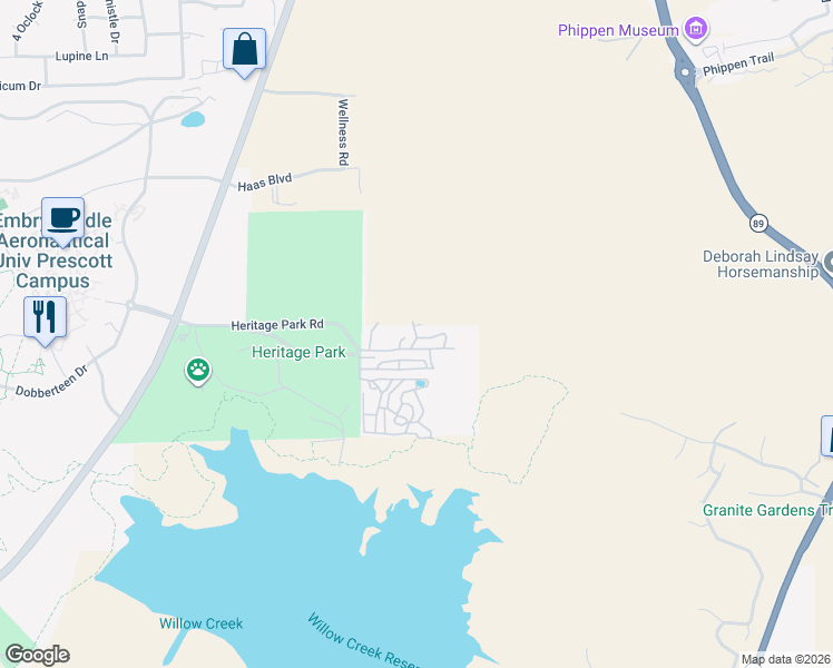 map of restaurants, bars, coffee shops, grocery stores, and more near 1533 Private Road in Prescott