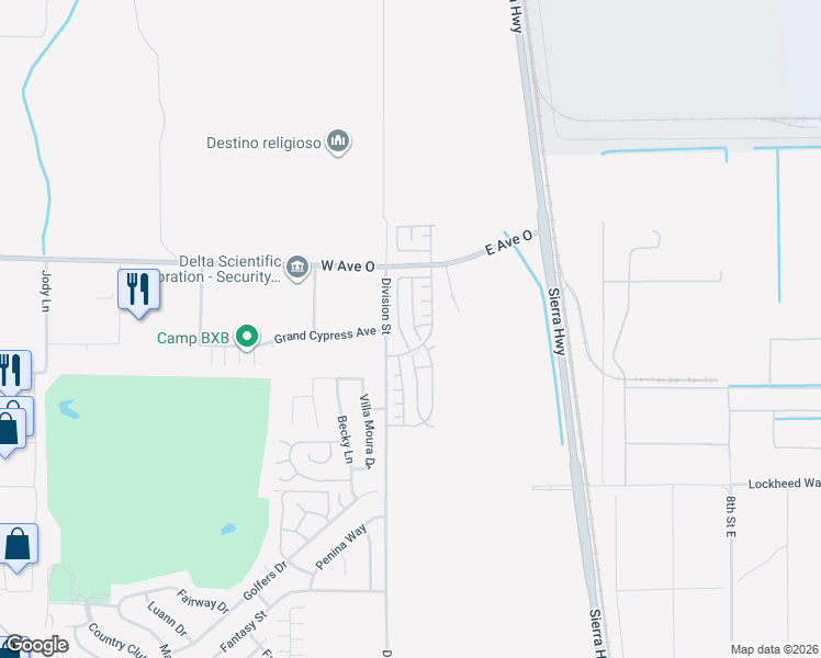 map of restaurants, bars, coffee shops, grocery stores, and more near 40257 Pantano Road in Palmdale