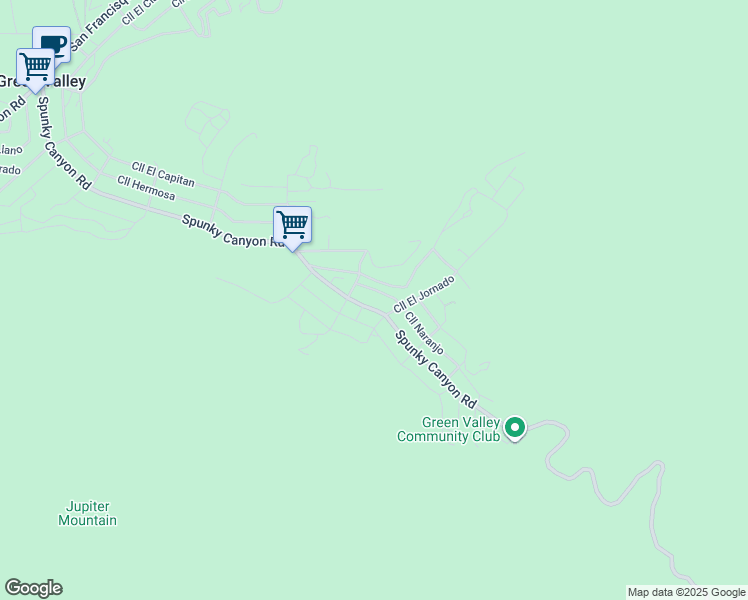 map of restaurants, bars, coffee shops, grocery stores, and more near Spunky Canyon Road in Green Valley