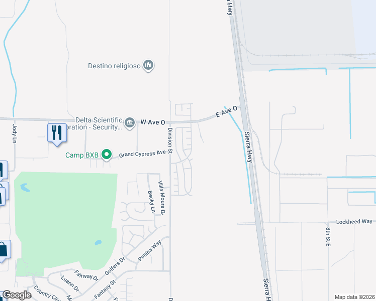 map of restaurants, bars, coffee shops, grocery stores, and more near 150 Andalucia Drive in Palmdale