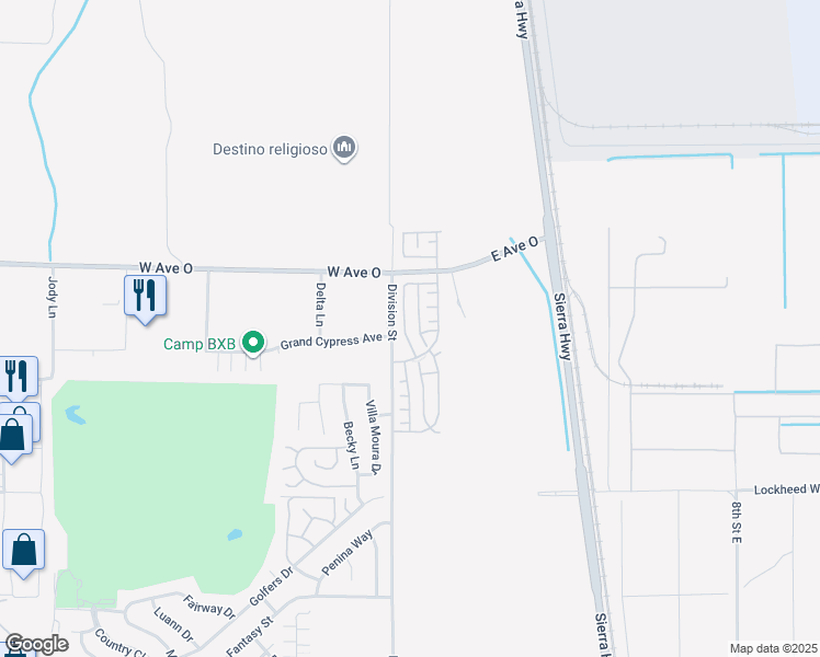 map of restaurants, bars, coffee shops, grocery stores, and more near 40247 Reata Road in Palmdale