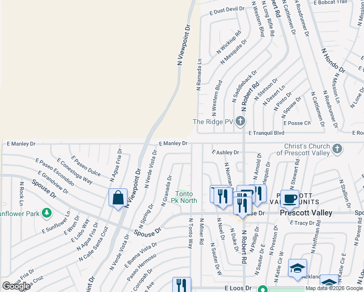 map of restaurants, bars, coffee shops, grocery stores, and more near 4936 North Spring Drive in Prescott Valley