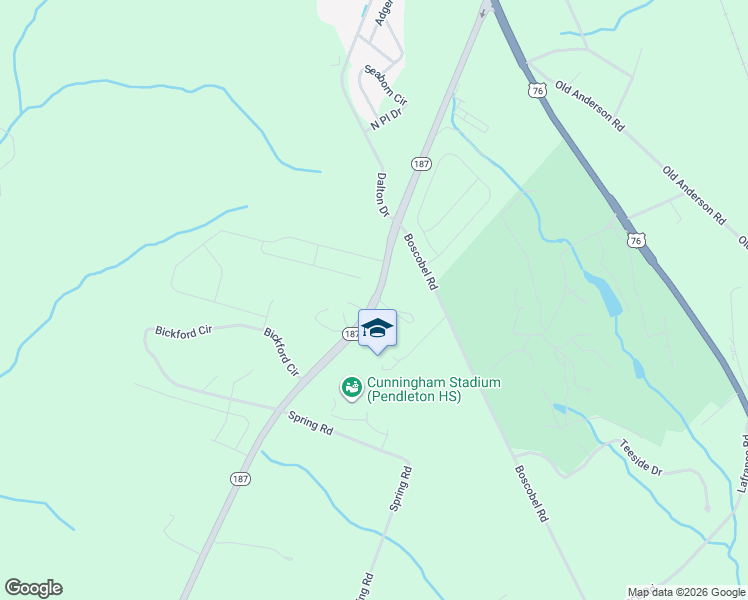 map of restaurants, bars, coffee shops, grocery stores, and more near 7467 South Carolina 187 in Anderson