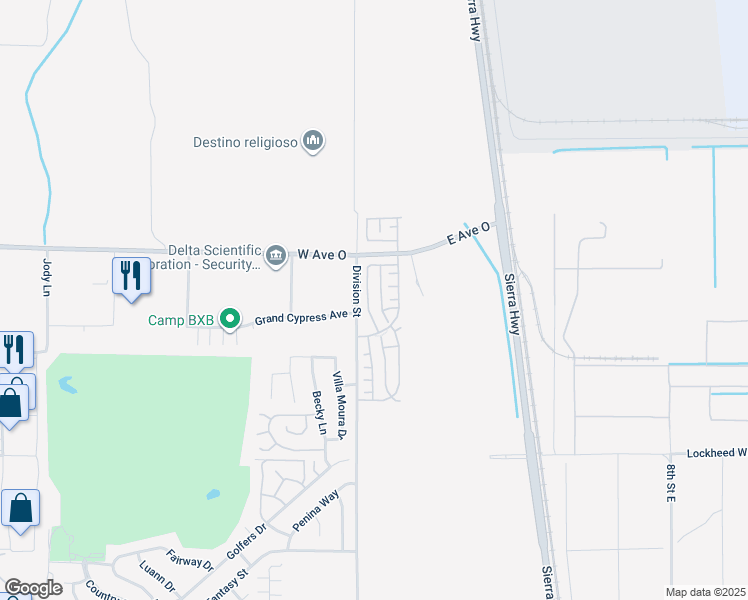 map of restaurants, bars, coffee shops, grocery stores, and more near 40335 Reata Road in Palmdale