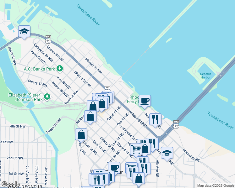 map of restaurants, bars, coffee shops, grocery stores, and more near 925 Bank Street Northeast in Decatur