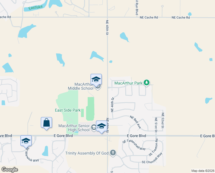 map of restaurants, bars, coffee shops, grocery stores, and more near 4507 Northeast Euclid Avenue in Lawton