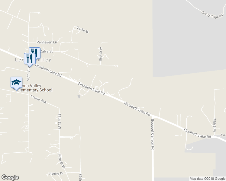 map of restaurants, bars, coffee shops, grocery stores, and more near 8265 Elizabeth Lake Road in Leona Valley