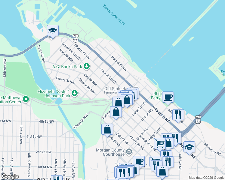 map of restaurants, bars, coffee shops, grocery stores, and more near 204 Church Street Northeast in Decatur