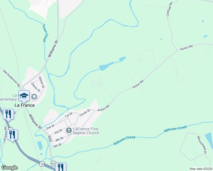 map of restaurants, bars, coffee shops, grocery stores, and more near 122 Donald Drive in Pendleton
