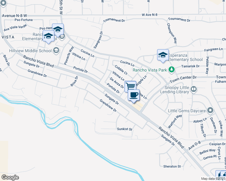 map of restaurants, bars, coffee shops, grocery stores, and more near 4040 Portola Drive in Palmdale