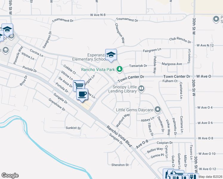 map of restaurants, bars, coffee shops, grocery stores, and more near 40339 Preston Road in Palmdale