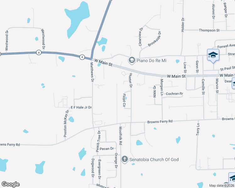 map of restaurants, bars, coffee shops, grocery stores, and more near 128 Gardenview Dr in Senatobia