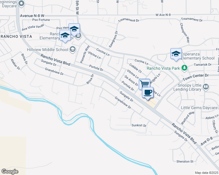 map of restaurants, bars, coffee shops, grocery stores, and more near 4148 Sungate Drive in Palmdale
