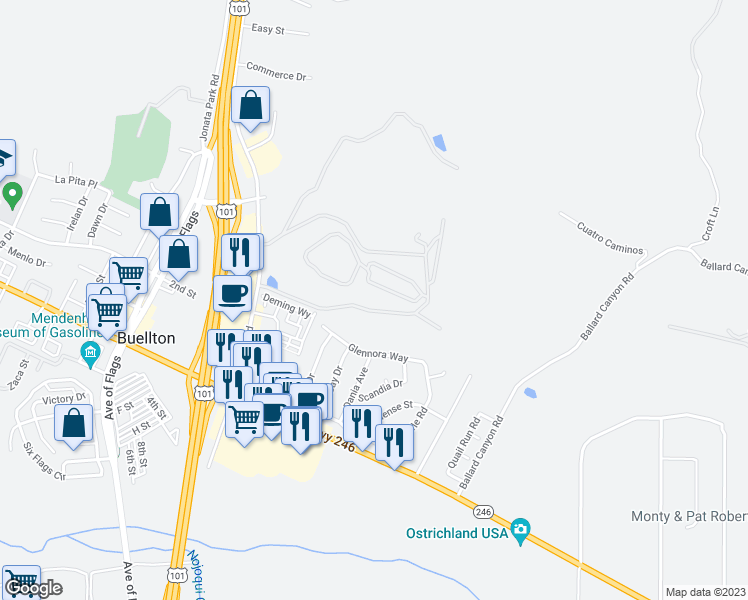 map of restaurants, bars, coffee shops, grocery stores, and more near 560 McMurray Road in Buellton