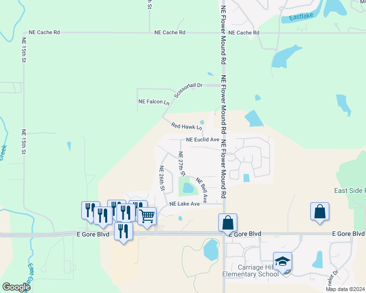 map of restaurants, bars, coffee shops, grocery stores, and more near 425 Northeast 27th Street in Lawton