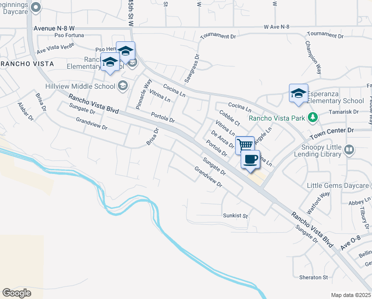 map of restaurants, bars, coffee shops, grocery stores, and more near 4148 Sungate Drive in Palmdale