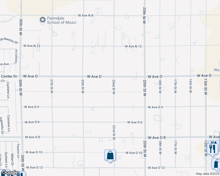 map of restaurants, bars, coffee shops, grocery stores, and more near 40323 22nd Street West in Palmdale