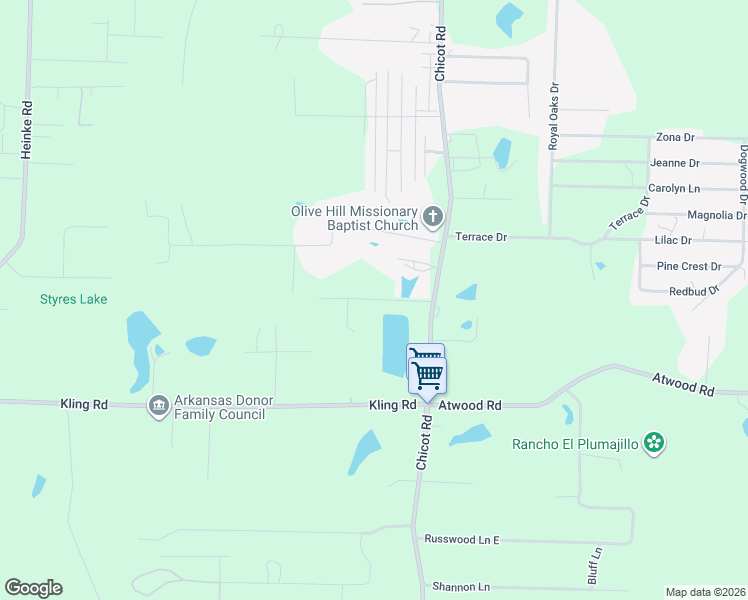 map of restaurants, bars, coffee shops, grocery stores, and more near 7800 Bert Marsh Road in Saline County
