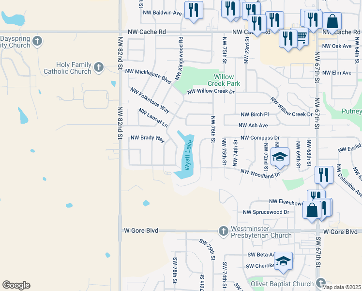 map of restaurants, bars, coffee shops, grocery stores, and more near 613 Northwest Micklegate Boulevard in Lawton