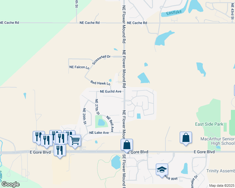 map of restaurants, bars, coffee shops, grocery stores, and more near 2806 Northeast Euclid Avenue in Lawton