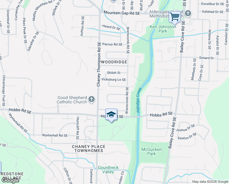 map of restaurants, bars, coffee shops, grocery stores, and more near 1014 Kennesaw Drive Southeast in Huntsville