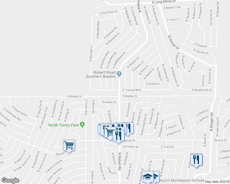 map of restaurants, bars, coffee shops, grocery stores, and more near 8175 East Tranquil Boulevard in Prescott Valley