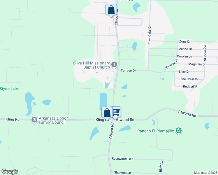 map of restaurants, bars, coffee shops, grocery stores, and more near 7612 Bert Marsh Road in Saline County