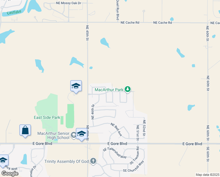 map of restaurants, bars, coffee shops, grocery stores, and more near 508 Northeast 48th Street in Lawton