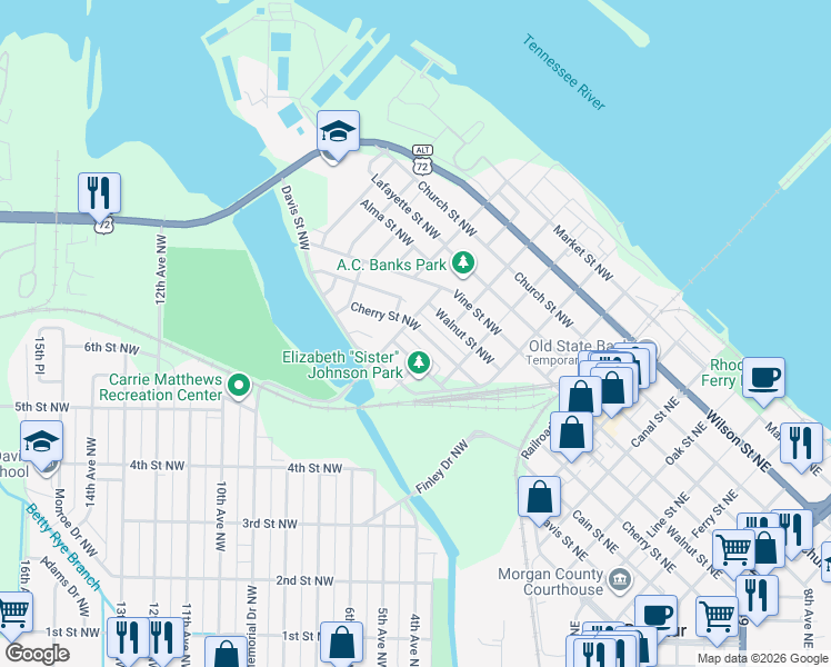 map of restaurants, bars, coffee shops, grocery stores, and more near 507 Cherry Street Northwest in Decatur