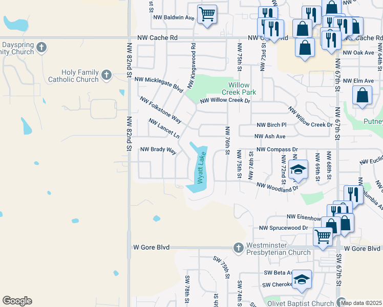 map of restaurants, bars, coffee shops, grocery stores, and more near 613 Northwest Micklegate Boulevard in Lawton
