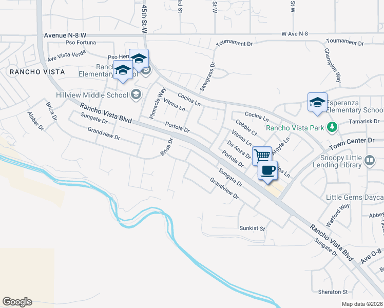 map of restaurants, bars, coffee shops, grocery stores, and more near 4208 Sungate Drive in Palmdale