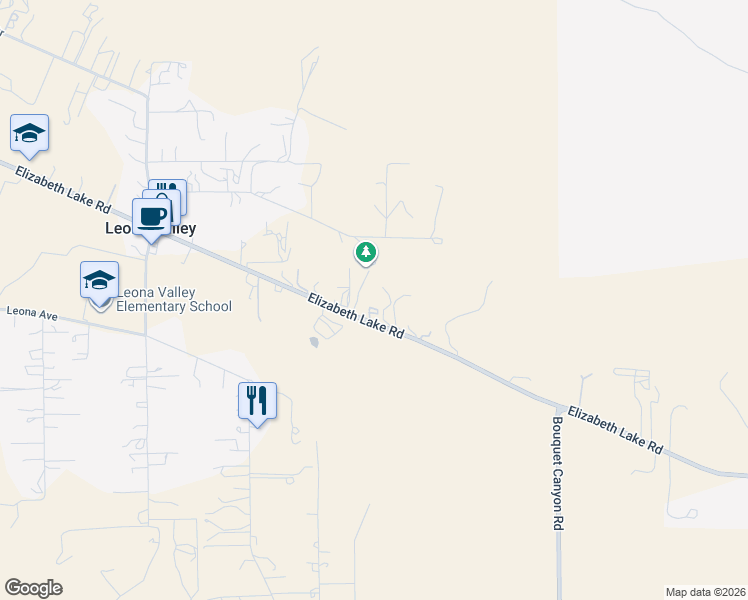 map of restaurants, bars, coffee shops, grocery stores, and more near 8353 Elizabeth Lake Road in Leona Valley