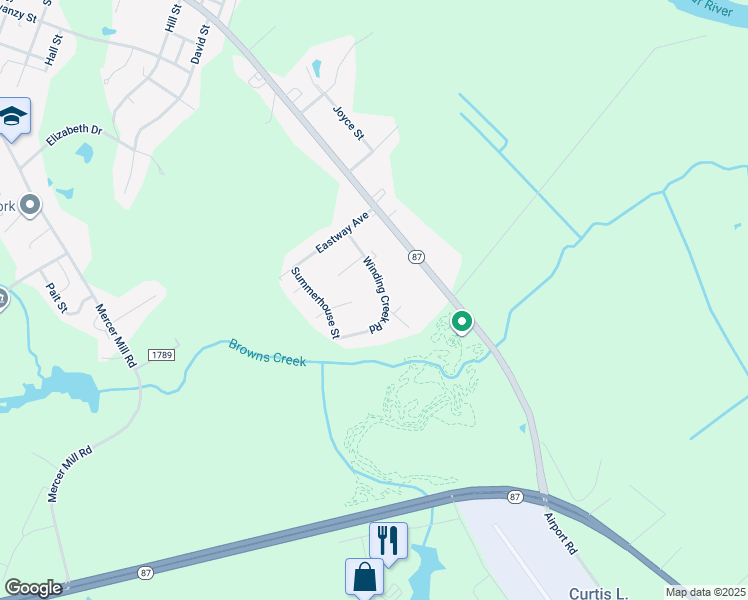 map of restaurants, bars, coffee shops, grocery stores, and more near 1708 Winding Creek Road in Elizabethtown