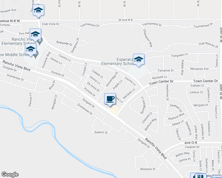 map of restaurants, bars, coffee shops, grocery stores, and more near 40333 Argyle Lane in Palmdale