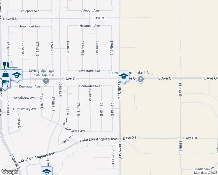 map of restaurants, bars, coffee shops, grocery stores, and more near in Lake Los Angeles