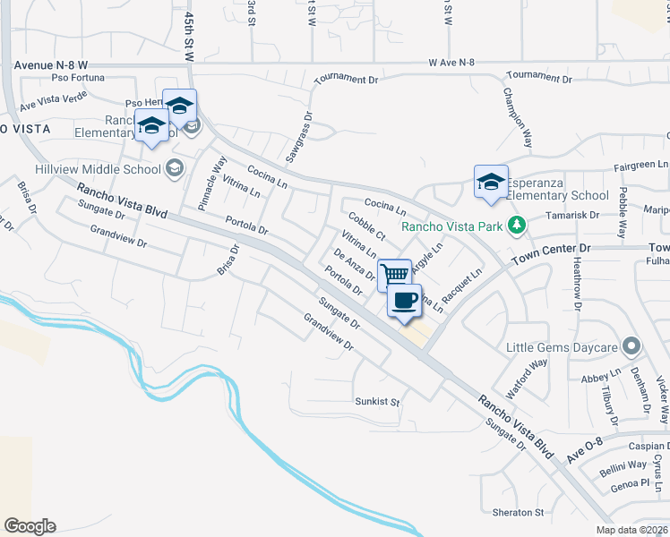 map of restaurants, bars, coffee shops, grocery stores, and more near 4053 Portola Drive in Palmdale