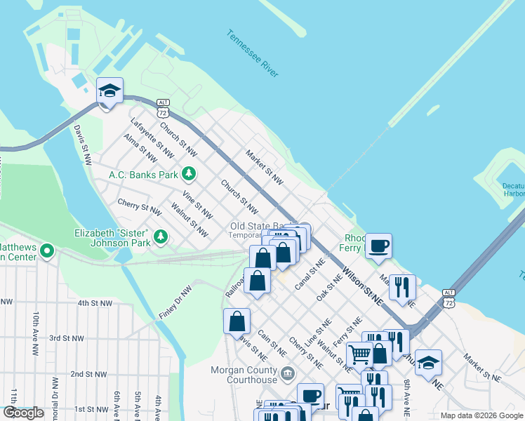 map of restaurants, bars, coffee shops, grocery stores, and more near 204 Church Street Northeast in Decatur