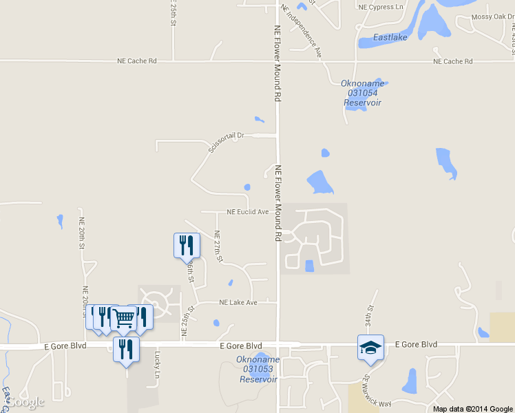 map of restaurants, bars, coffee shops, grocery stores, and more near 2806 Northeast Euclid Avenue in Lawton