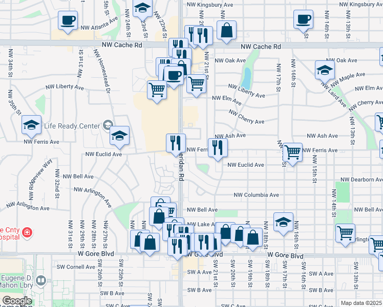 map of restaurants, bars, coffee shops, grocery stores, and more near 7244 Northwest Dearborn Avenue in Lawton
